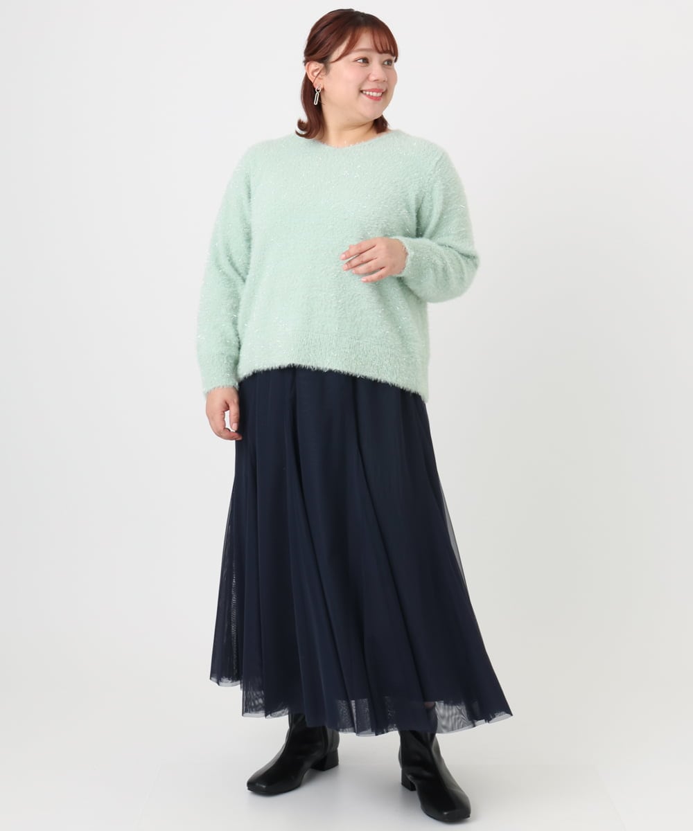 OLFBD17099 eur3(エウルキューブ) 【大きいサイズ】キラキラシャギーニット ライトグリーン(30)