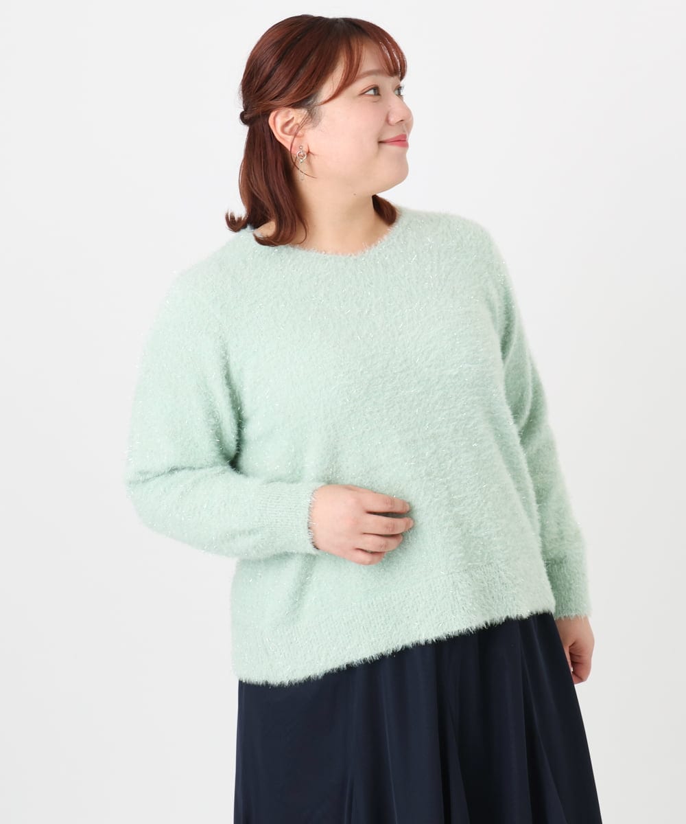 OLFBD17099 eur3(エウルキューブ) 【大きいサイズ】キラキラシャギーニット ライトグリーン(30)