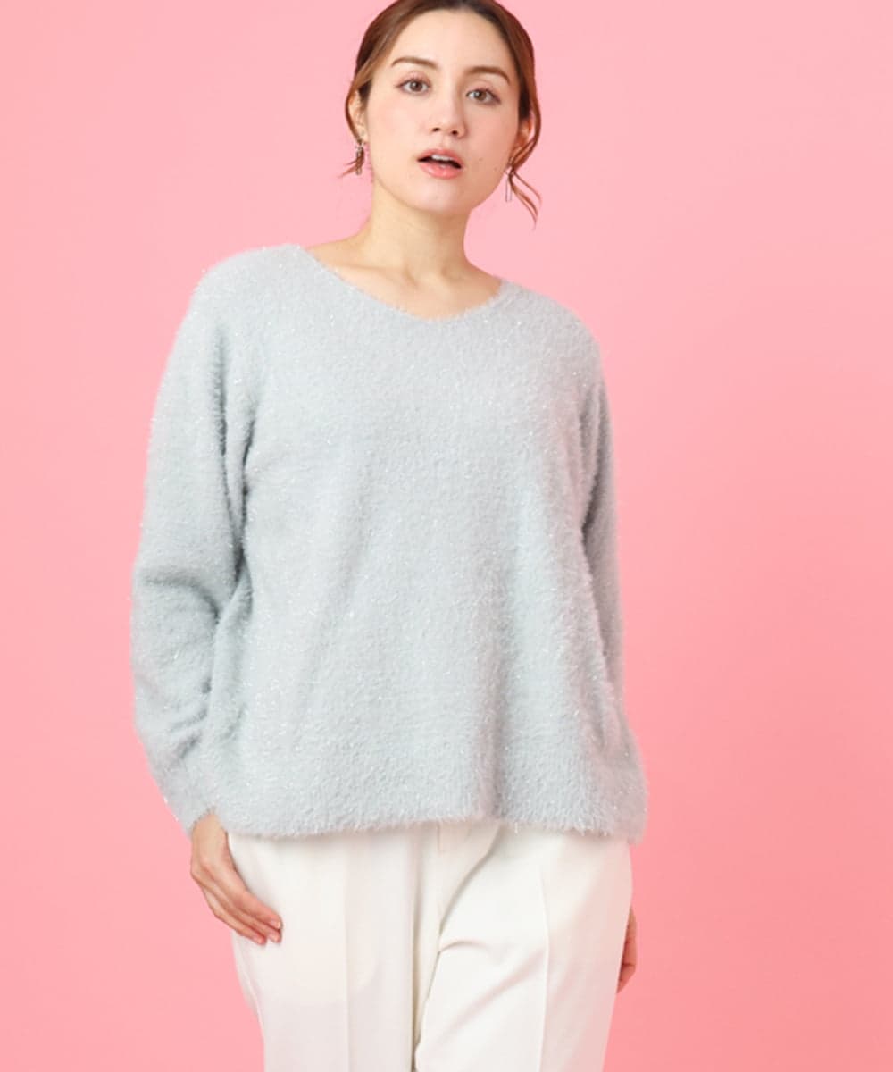 OLFBD17099 eur3(エウルキューブ) 【大きいサイズ】キラキラシャギーニット シルバー(96)