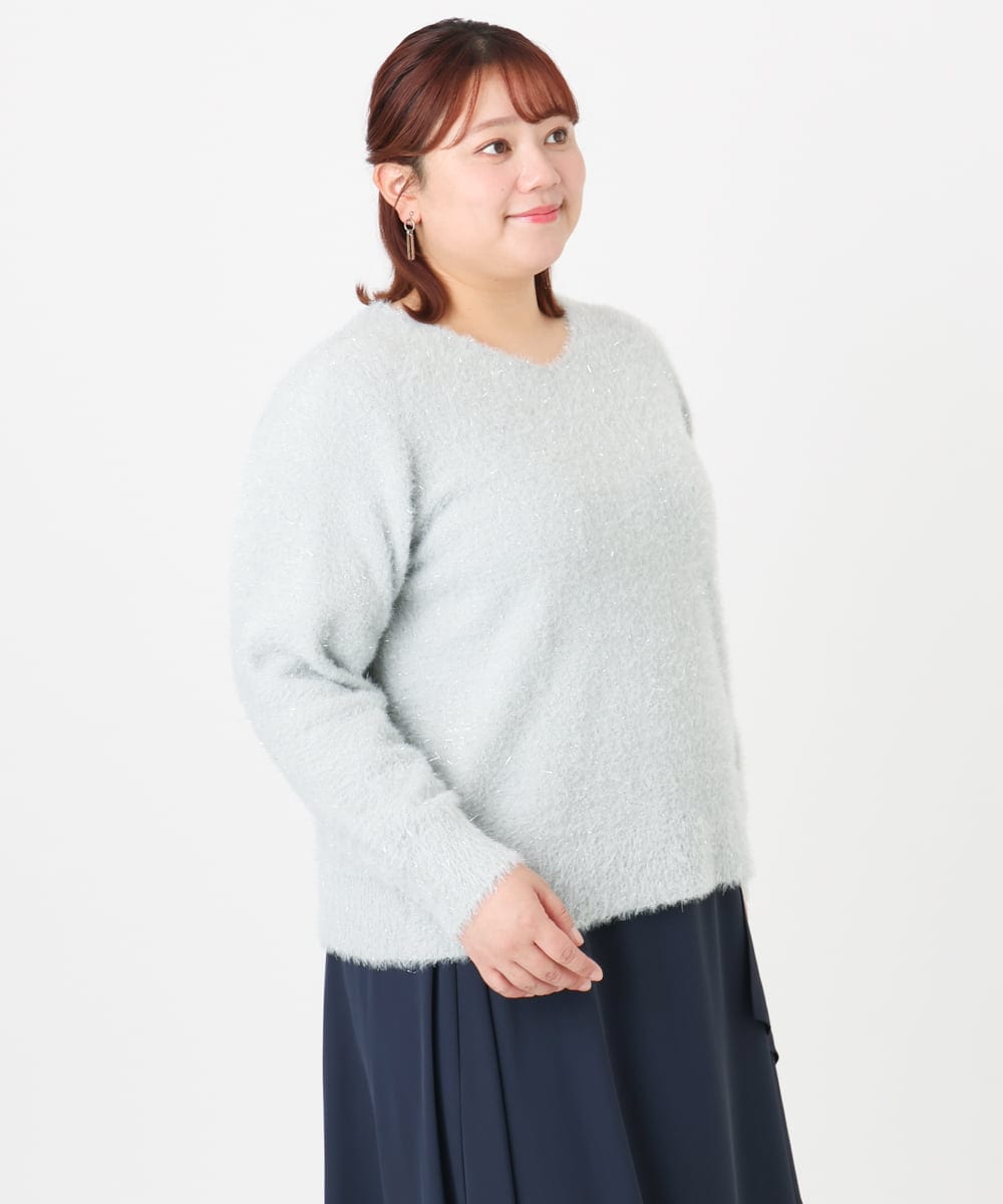 OLFBD17099 eur3(エウルキューブ) 【大きいサイズ】キラキラシャギーニット シルバー(96)