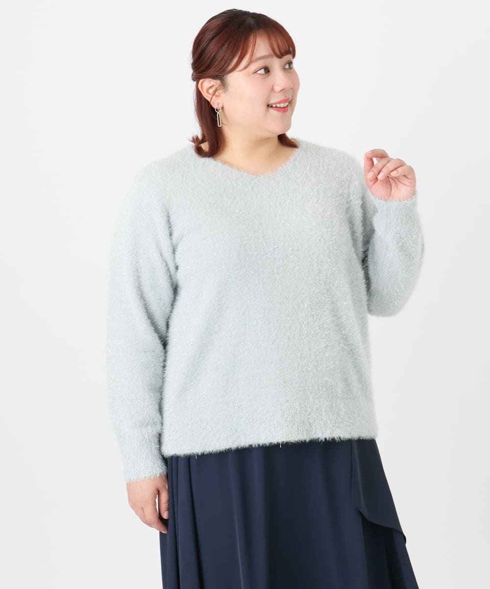 OLFBD17099 eur3(エウルキューブ) 【大きいサイズ】キラキラシャギーニット シルバー(96)