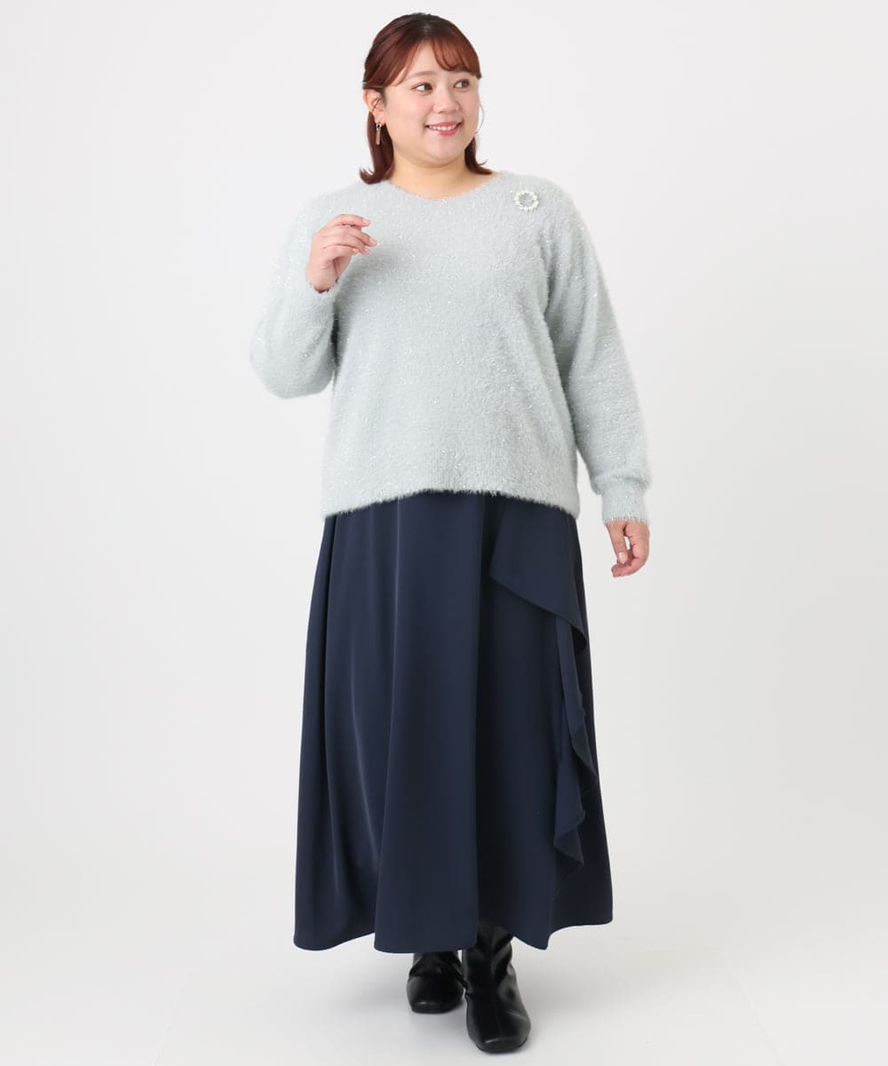 OLFBD17099 eur3(エウルキューブ) 【大きいサイズ】キラキラシャギーニット シルバー(96)
