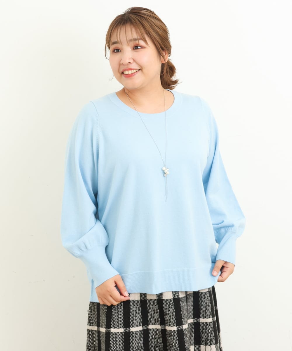 OLFBS20060 eur3(エウルキューブ) 【大きいサイズ/a.v.v×eur3】パフスリーブニット ライトブルー(50)