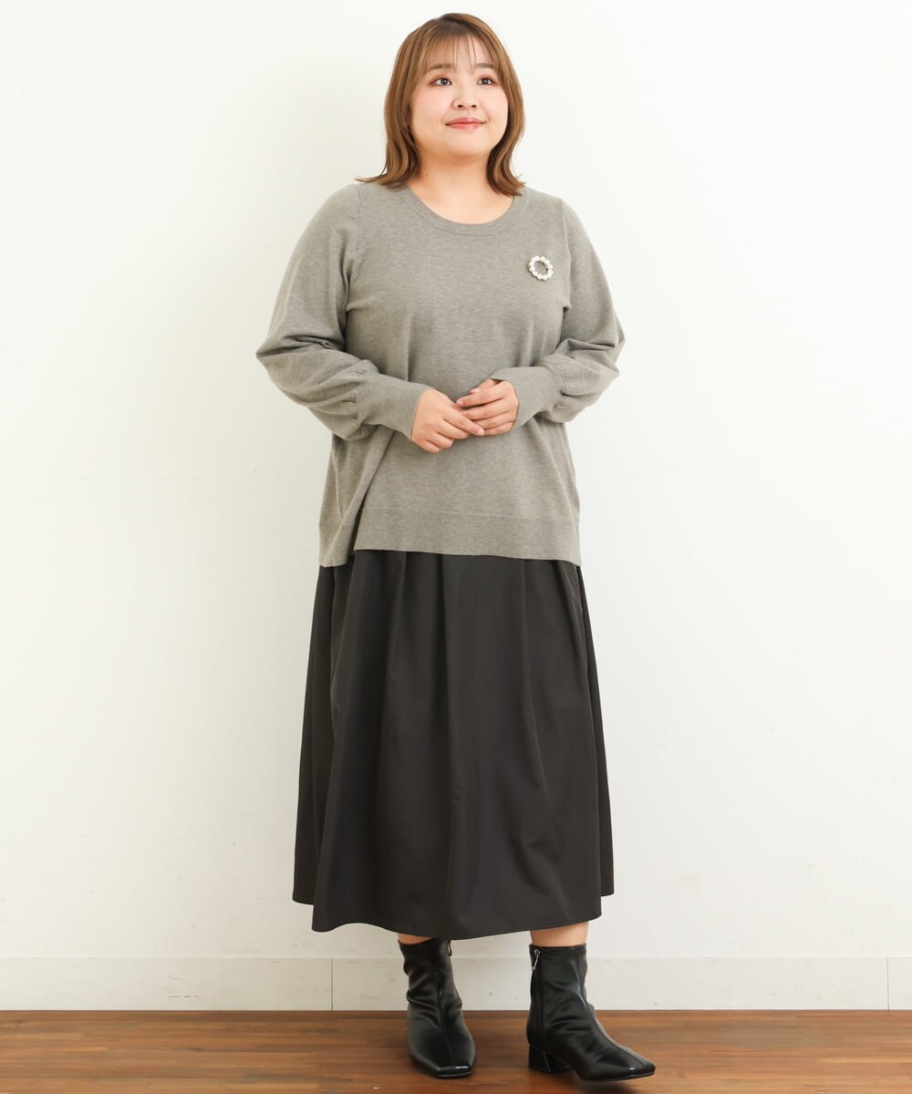 OLFBS20060 eur3(エウルキューブ) 【大きいサイズ/a.v.v×eur3】パフスリーブニット ライトグレー(91)