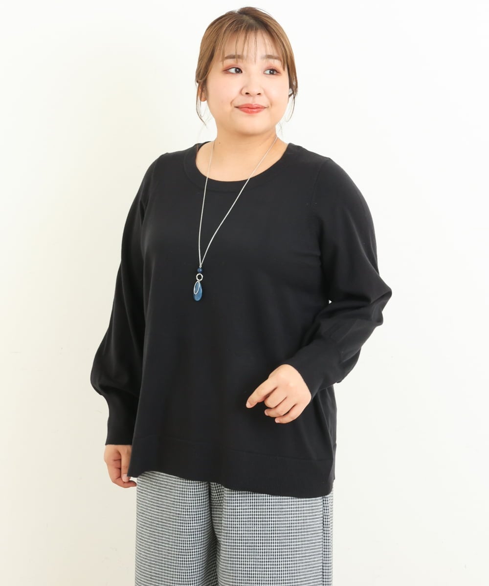 OLFBS20060 eur3(エウルキューブ) 【大きいサイズ/a.v.v×eur3】パフスリーブニット ブラック(94)