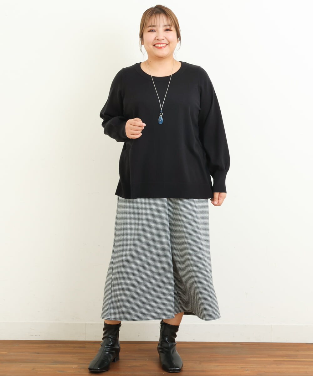 OLFBS20060 eur3(エウルキューブ) 【大きいサイズ/a.v.v×eur3】パフスリーブニット ブラック(94)