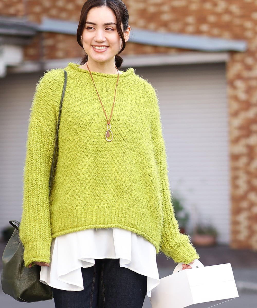 OLFBV02089 eur3(エウルキューブ) 【大きいサイズ】バスケットモールニット ライトグリーン(30)