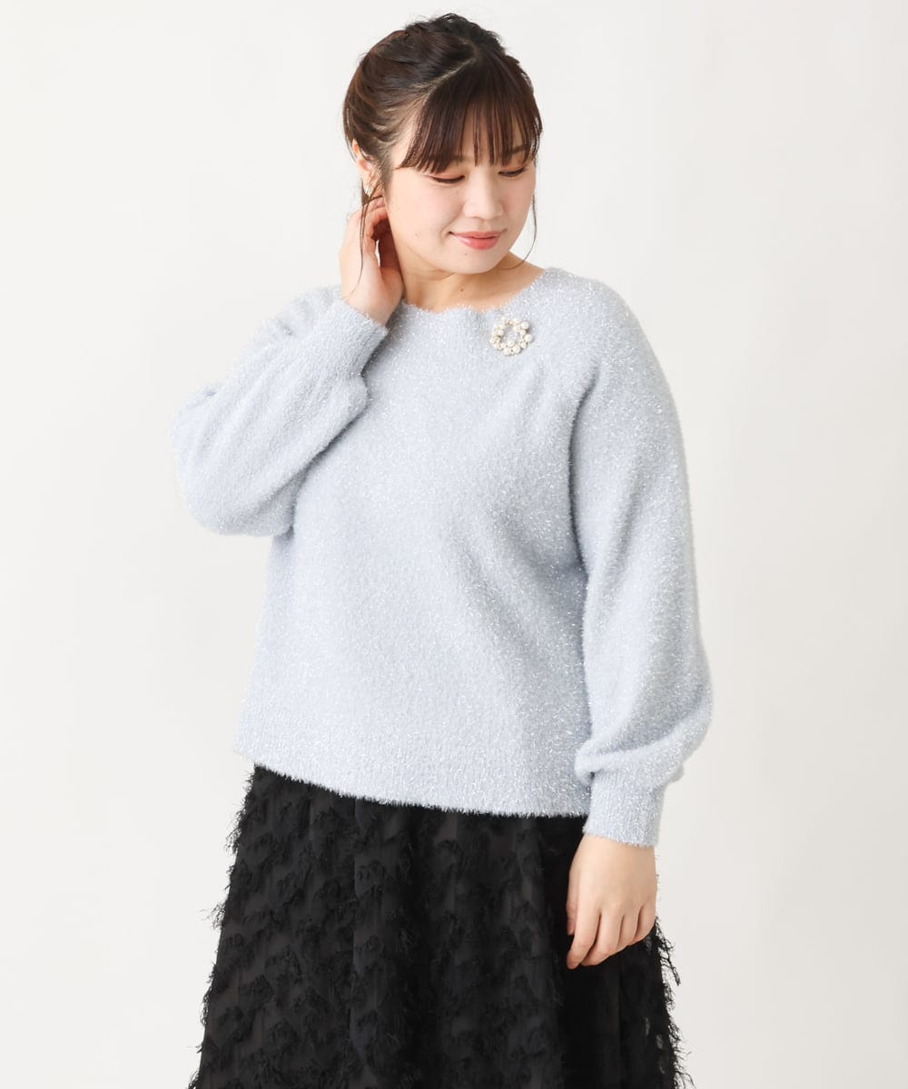 OLFBV12099 eur3(エウルキューブ) 【大きいサイズ】きらきらシャギーニット ライトブルー(50)