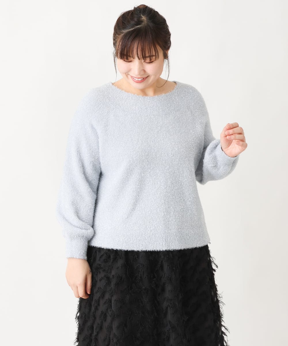 OLFBV12099 eur3(エウルキューブ) 【大きいサイズ】きらきらシャギーニット ライトブルー(50)