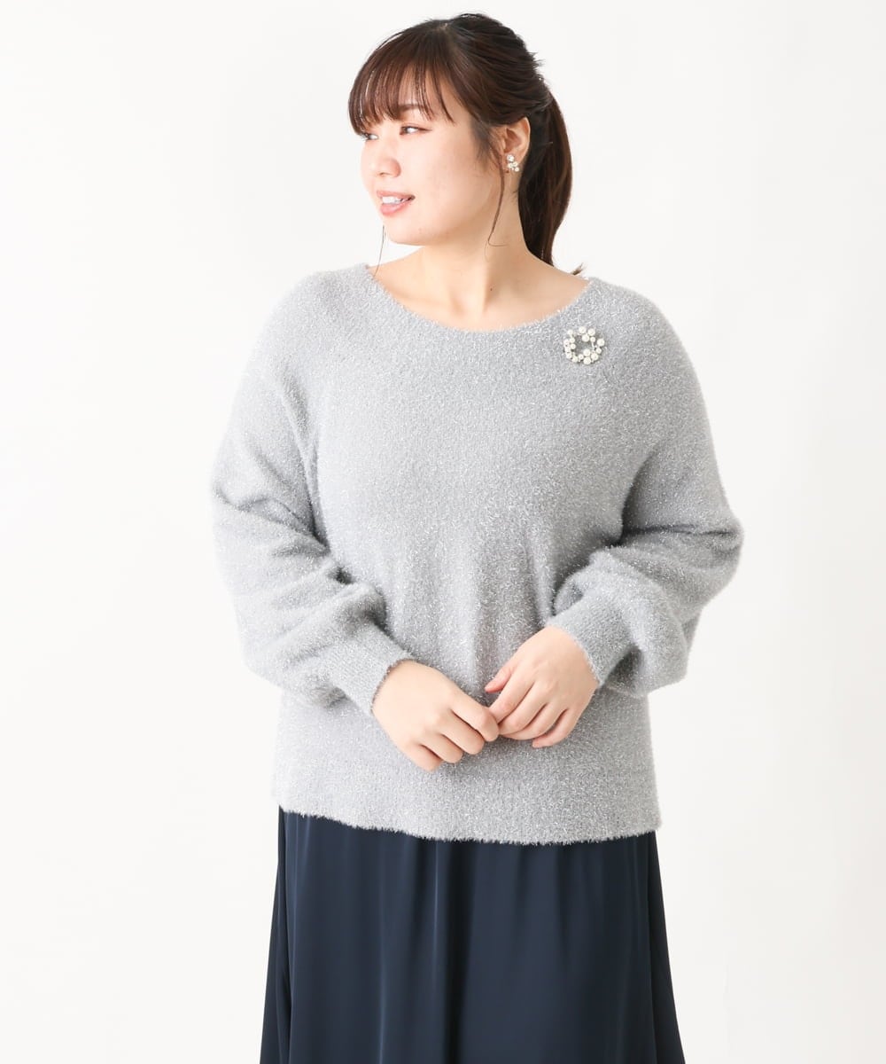 OLFBV12099 eur3(エウルキューブ) 【大きいサイズ】きらきらシャギーニット シルバー(96)