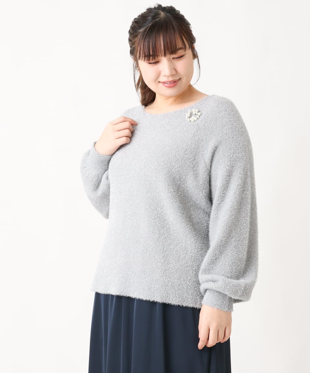 OLFBV12099 eur3(エウルキューブ) 【大きいサイズ】きらきらシャギーニット シルバー(96)