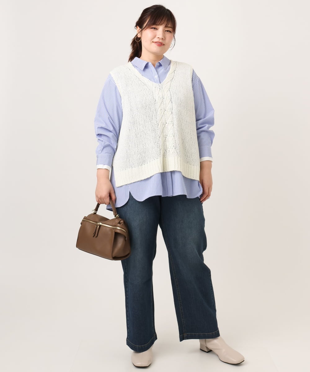 OLFCD02089 eur3(エウルキューブ) 【大きいサイズ】テープヤーンニットベスト アイボリー(80)