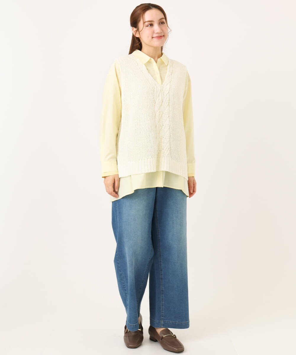 OLFCD02089 eur3(エウルキューブ) 【大きいサイズ】テープヤーンニットベスト アイボリー(80)