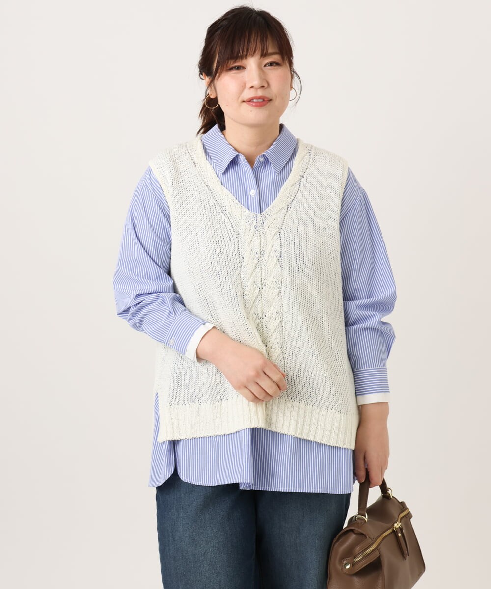 OLFCD02089 eur3(エウルキューブ) 【大きいサイズ】テープヤーンニットベスト アイボリー(80)