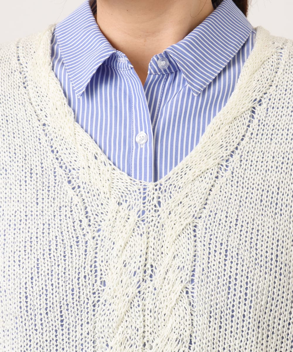 OLFCD02089 eur3(エウルキューブ) 【大きいサイズ】テープヤーンニットベスト アイボリー(80)