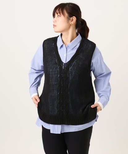 OLFCD02089 eur3 【大きいサイズ】テープヤーンニットベスト