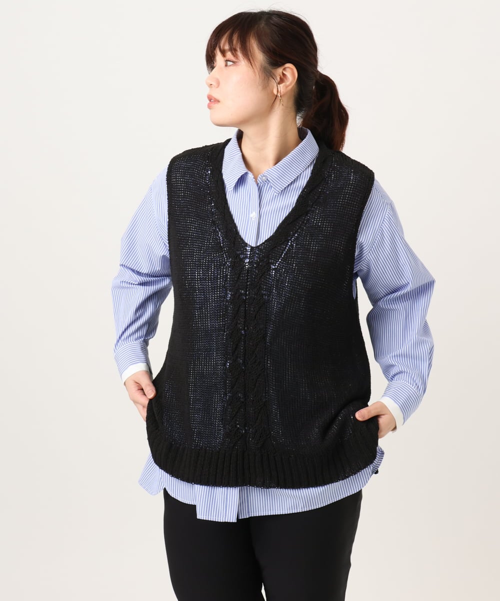 OLFCD02089 eur3(エウルキューブ) 【大きいサイズ】テープヤーンニットベスト ブラック(94)