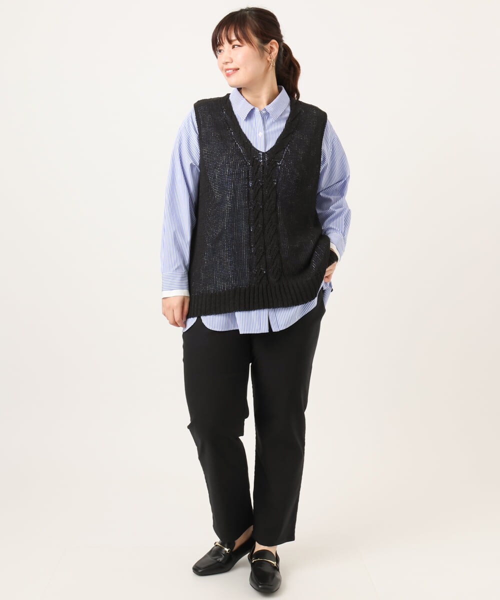 OLFCD02089 eur3(エウルキューブ) 【大きいサイズ】テープヤーンニットベスト ブラック(94)