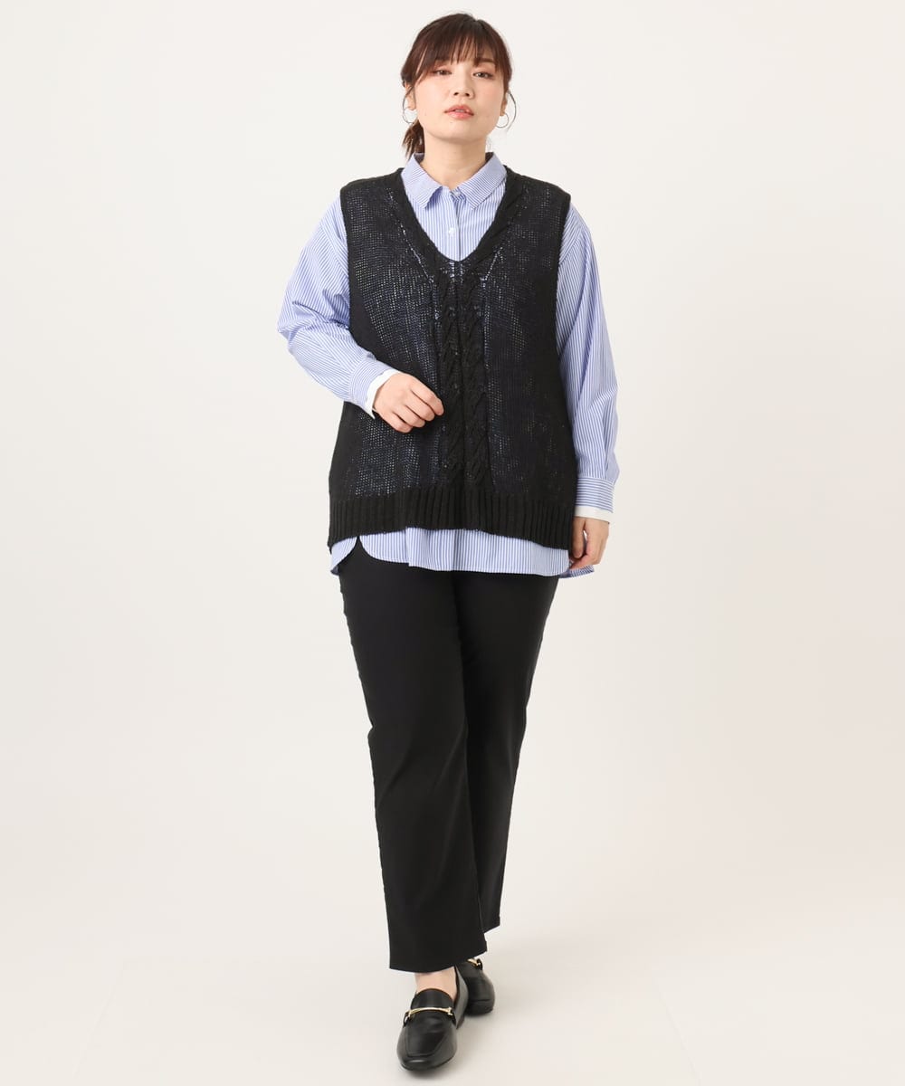 OLFCD02089 eur3(エウルキューブ) 【大きいサイズ】テープヤーンニットベスト ブラック(94)