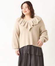 OLFCV05079 eur3(エウルキューブ) 【大きいサイズ/a.v.v×eur3】Vネックフリル襟ニット ベージュ(82)