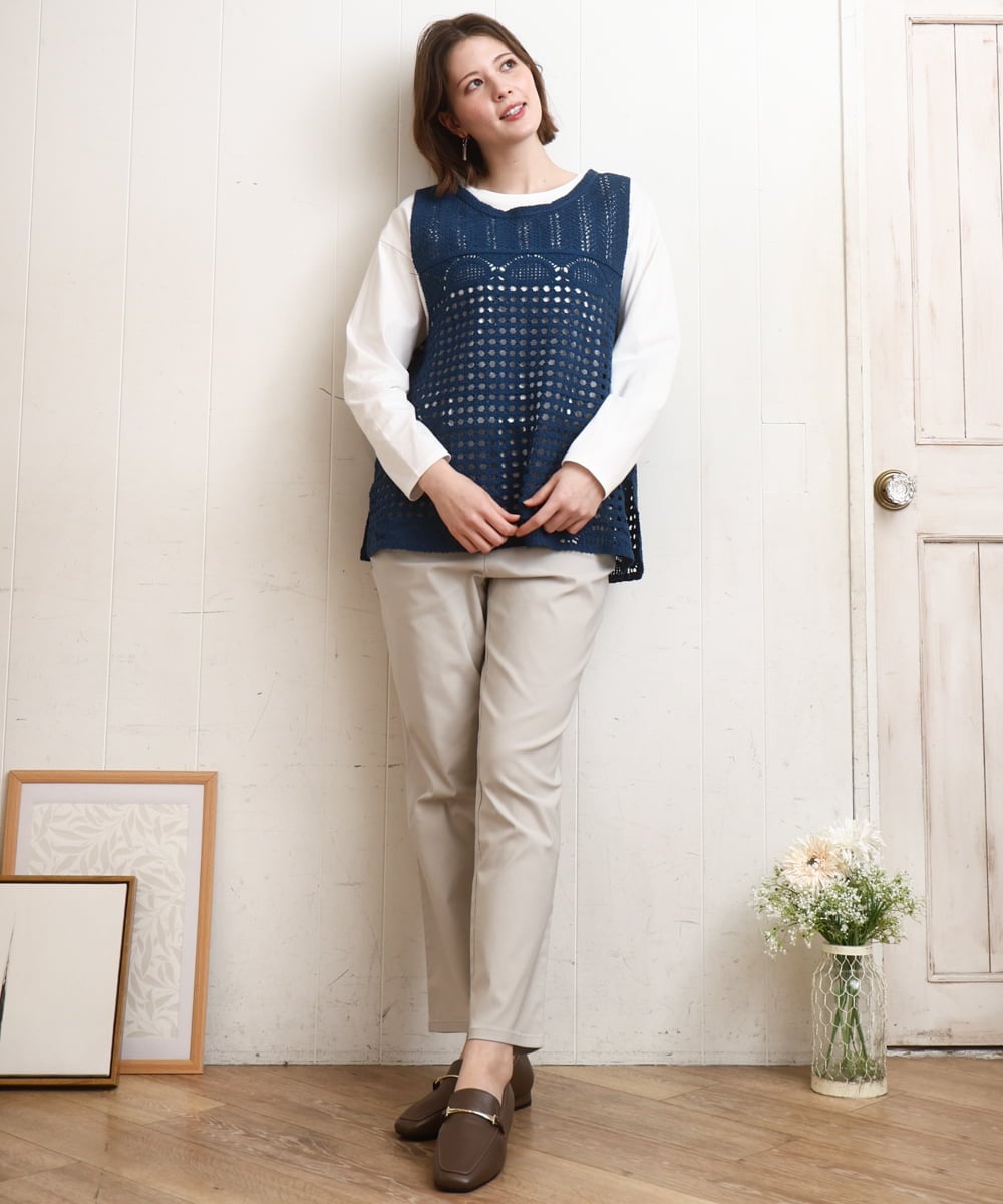 OLFDD06089 eur3(エウルキューブ) 【大きいサイズ】かぎ針風レースベスト ブルー