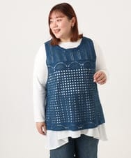 OLFDD06089 eur3(エウルキューブ) 【大きいサイズ】かぎ針風レースベスト ブルー