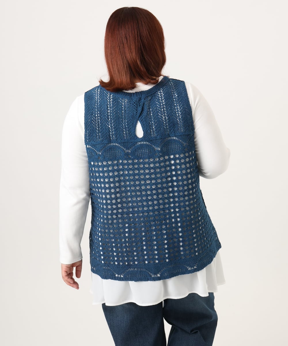 OLFDD06089 eur3(エウルキューブ) 【大きいサイズ】かぎ針風レースベスト ブルー
