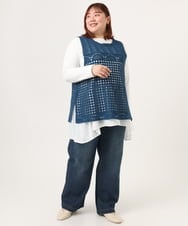 OLFDD06089 eur3(エウルキューブ) 【大きいサイズ】かぎ針風レースベスト ブルー