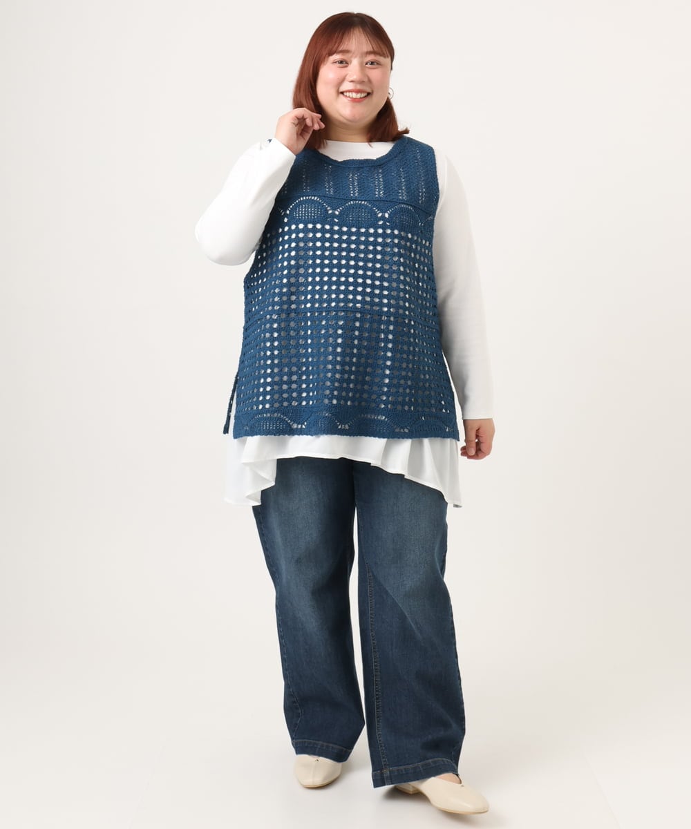 OLFDD06089 eur3(エウルキューブ) 【大きいサイズ】かぎ針風レースベスト ブルー
