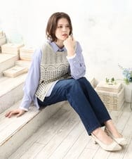 OLFDD06089 eur3(エウルキューブ) 【大きいサイズ】かぎ針風レースベスト グレージュ