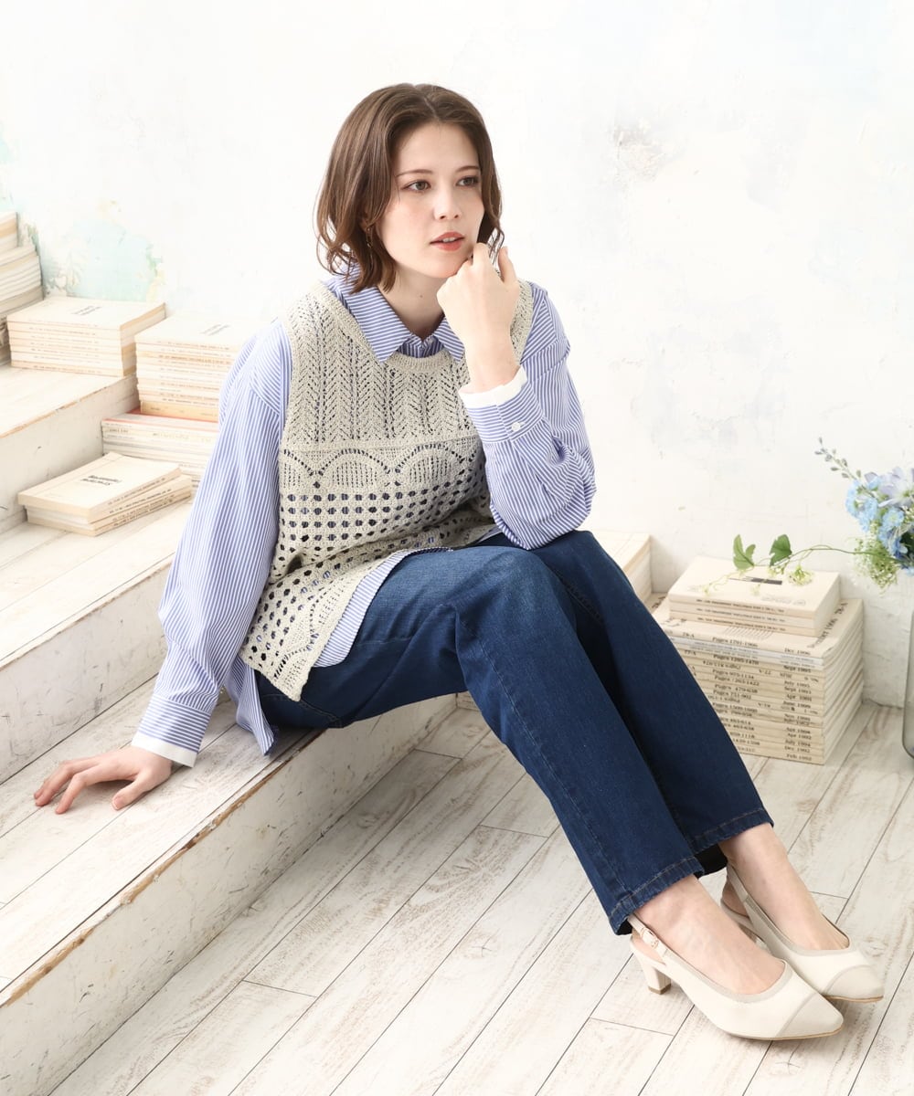 OLFDD06089 eur3(エウルキューブ) 【大きいサイズ】かぎ針風レースベスト グレージュ