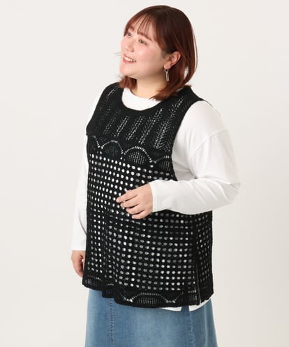 OLFDD06089 eur3 【大きいサイズ】かぎ針風レースベスト