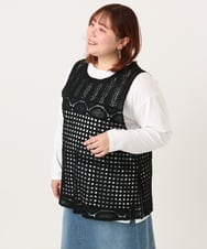 OLFDD06089 eur3(エウルキューブ) 【大きいサイズ】かぎ針風レースベスト ブラック