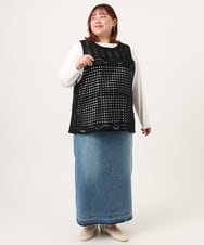 OLFDD06089 eur3(エウルキューブ) 【大きいサイズ】かぎ針風レースベスト ブラック