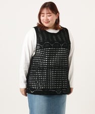 OLFDD06089 eur3(エウルキューブ) 【大きいサイズ】かぎ針風レースベスト ブラック