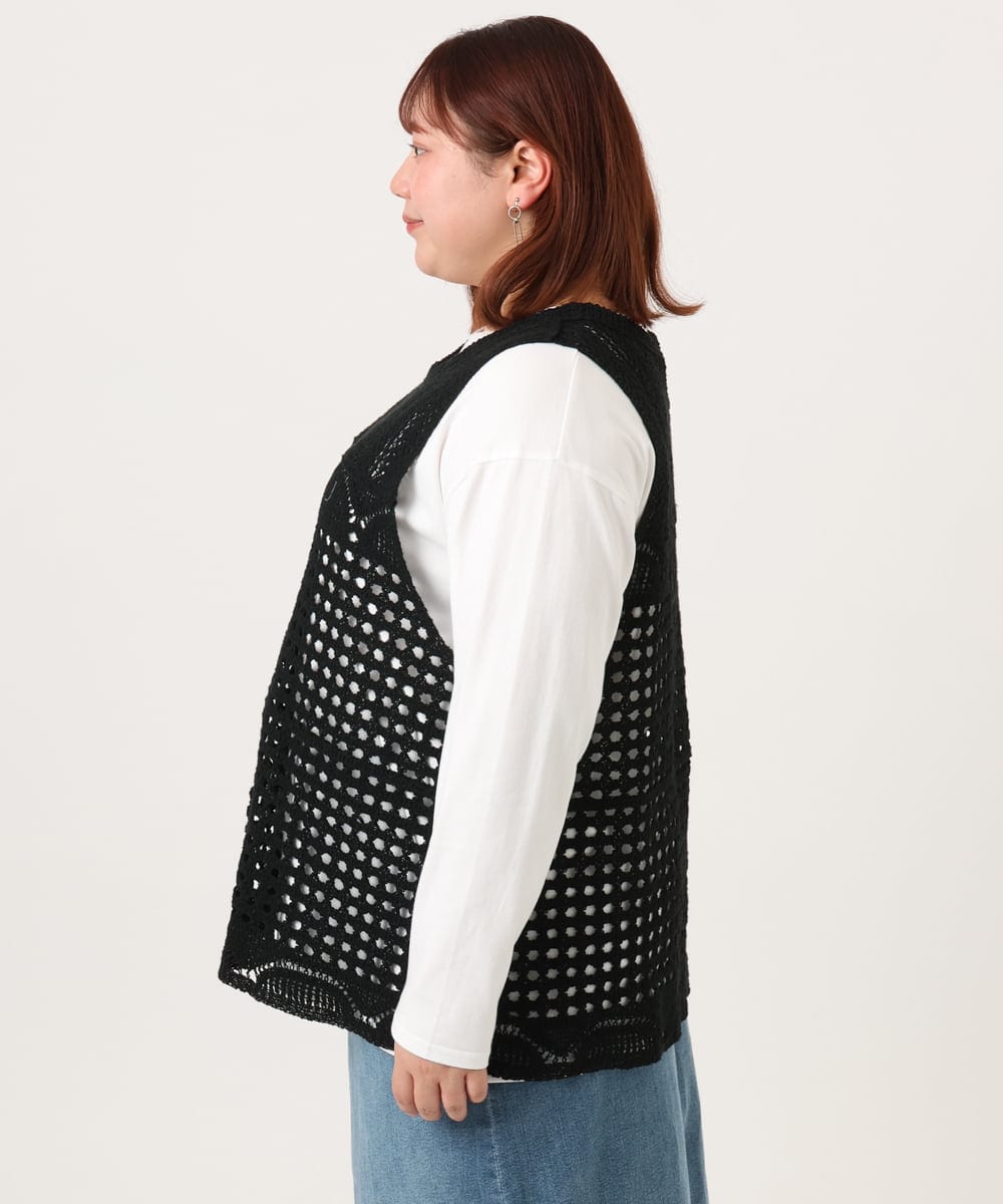 OLFDD06089 eur3(エウルキューブ) 【大きいサイズ】かぎ針風レースベスト ブラック