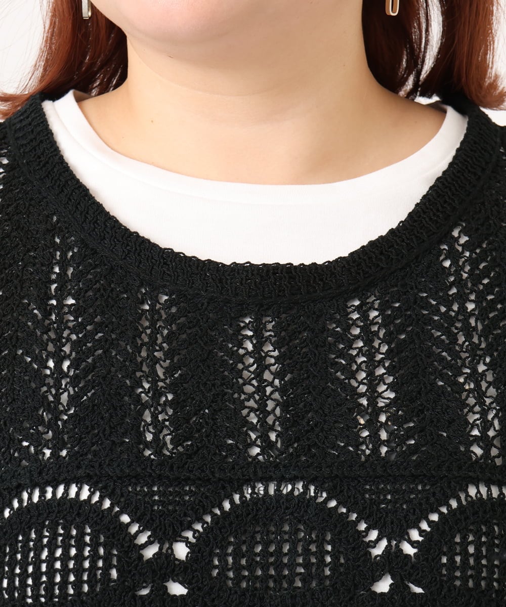 OLFDD06089 eur3(エウルキューブ) 【大きいサイズ】かぎ針風レースベスト ブラック