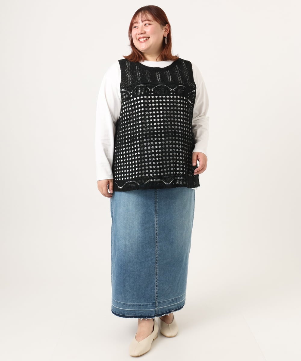 OLFDD06089 eur3(エウルキューブ) 【大きいサイズ】かぎ針風レースベスト ブラック