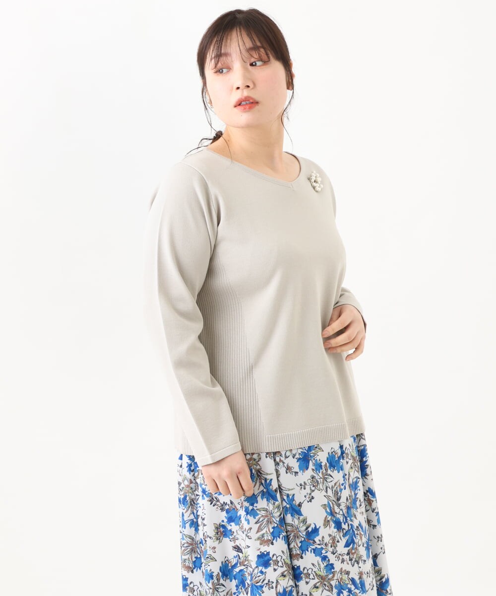 OLFDV03089 eur3(エウルキューブ) 【大きいサイズ】ラメパネルリブニット ライトグレー(91)