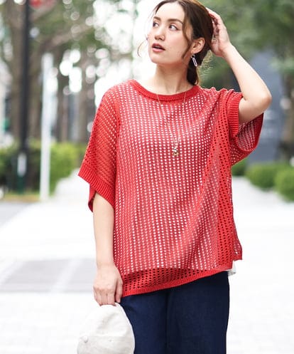 OLFGA08079  【大きいサイズ/a.v.v×eur3】ラメメッシュニットプルオーバー