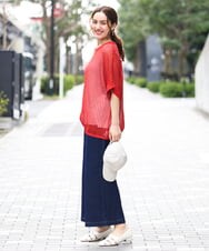 OLFGA08079 eur3(エウルキューブ) 【大きいサイズ/a.v.v×eur3】ラメメッシュニットプルオーバー オレンジ(15)