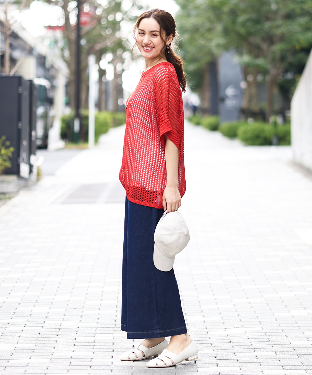 OLFGA08079 eur3(エウルキューブ) 【大きいサイズ/a.v.v×eur3】ラメメッシュニットプルオーバー オレンジ(15)