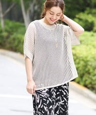 OLFGA08079 eur3(エウルキューブ) 【大きいサイズ/a.v.v×eur3】ラメメッシュニットプルオーバー ベージュ(82)