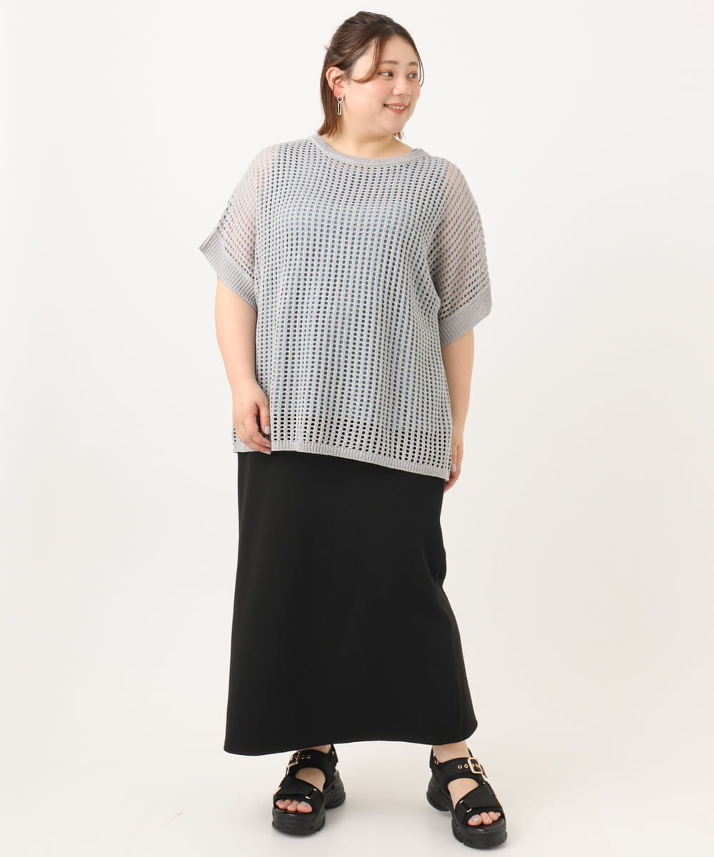 OLFGA08079 eur3(エウルキューブ) 【大きいサイズ/a.v.v×eur3】ラメメッシュニットプルオーバー グレー(92)