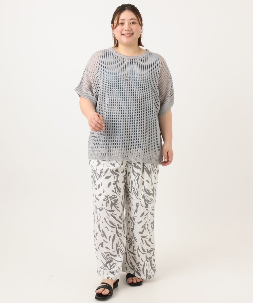 OLFGA08079 eur3(エウルキューブ) 【大きいサイズ/a.v.v×eur3】ラメメッシュニットプルオーバー グレー(92)