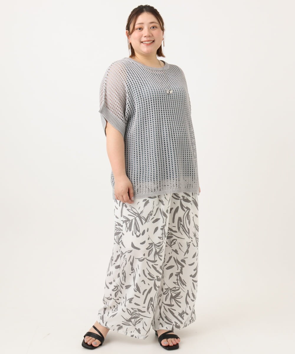 OLFGA08079 eur3(エウルキューブ) 【大きいサイズ/a.v.v×eur3】ラメメッシュニットプルオーバー グレー(92)