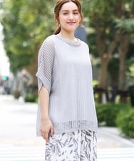 OLFGA08079 eur3(エウルキューブ) 【大きいサイズ/a.v.v×eur3】ラメメッシュニットプルオーバー グレー(92)