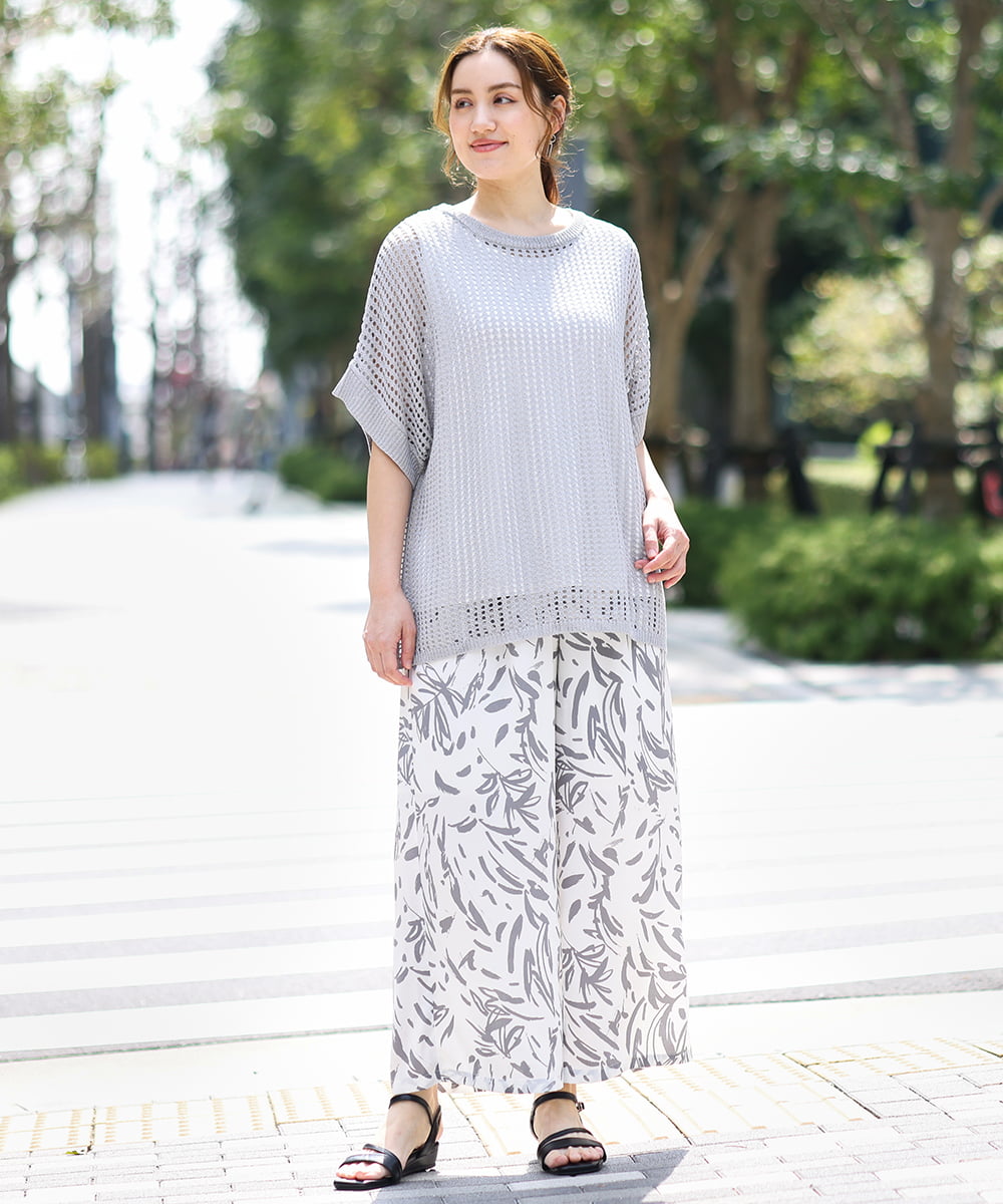 OLFGA08079 eur3(エウルキューブ) 【大きいサイズ/a.v.v×eur3】ラメメッシュニットプルオーバー グレー(92)