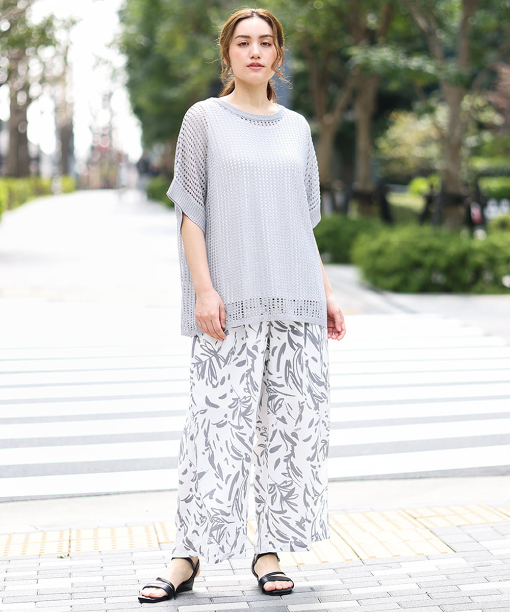 OLFGA08079 eur3(エウルキューブ) 【大きいサイズ/a.v.v×eur3】ラメメッシュニットプルオーバー グレー(92)