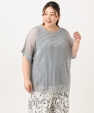 OLFGA08079 eur3(エウルキューブ) 【大きいサイズ/a.v.v×eur3】ラメメッシュニットプルオーバー グレー(92)